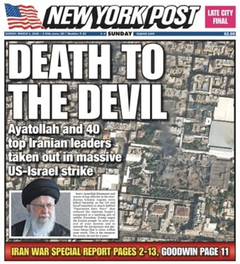 The New York Post’s front-page headline on the 1st (local time) reporting that Iran’s Supreme Leader Khamenei died in U.S. airstrikes.