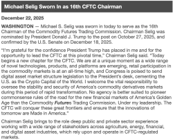 'Pro-virtual-asset' figure Michael Selick officially sworn in as US CFTC chair