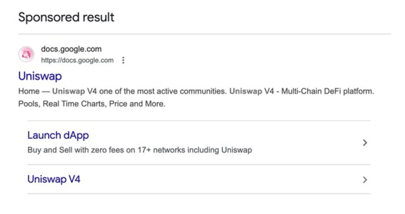 Uniswap impersonation ad/Photo=Screenshot from ika’s X