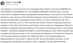 Trump: "Nominating Kevin Warsh as Fed chair"
