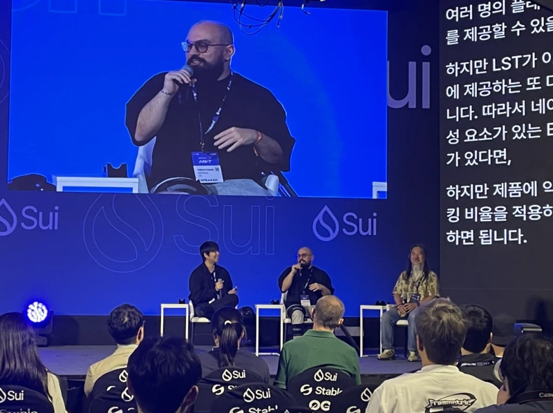 On the 23rd at Seoul Walkerhill Hotel & Resort, at the 'Korea Blockchain Week 2025 (KBW2025)' conference's panel discussion on 'Liquid Staking and Market Trends', Isidoros Passadis, head of staking at Lido Labs, is speaking. / Photo = Kang Min-seung, Bloomingbit reporter