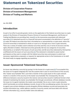 SEC issues guidance on tokenized securities, clarifying distinction between issuer-led issuance and third-party tokenization
