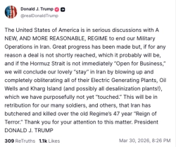 トランプ大統領「イランとの交渉は進展…不調ならエネルギー施設への打撃を警告」