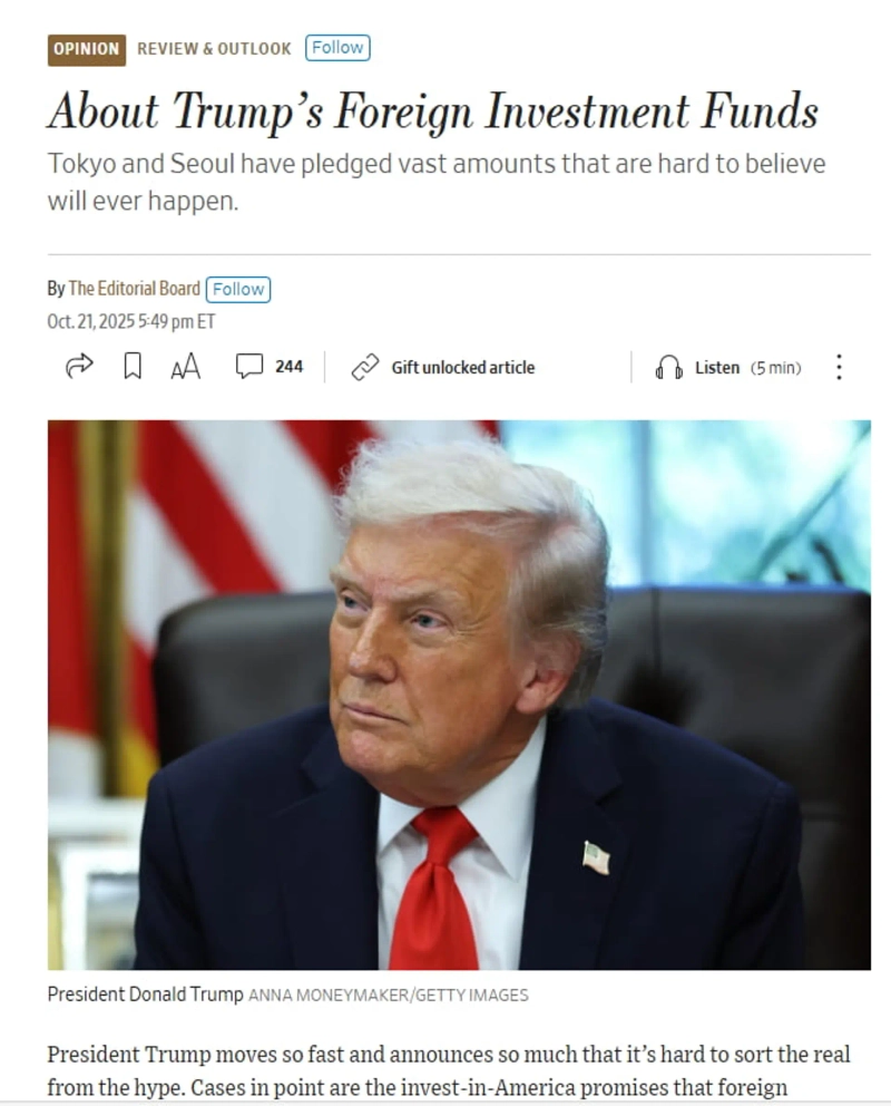 월스트리트저널 사설. 사진은 게티이미지/월스트리트저널 화면 캡처.