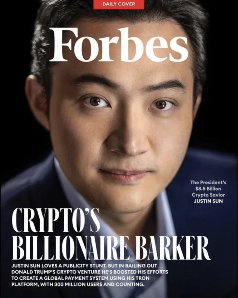 Justin Sun, founder of Tron (TRX). Photo=Forbes