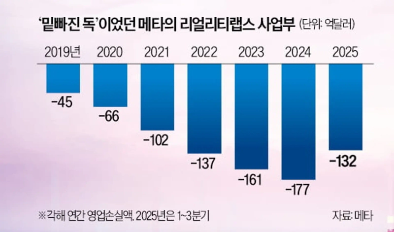 메타의 리얼리티랩스 연간 영업손실액.