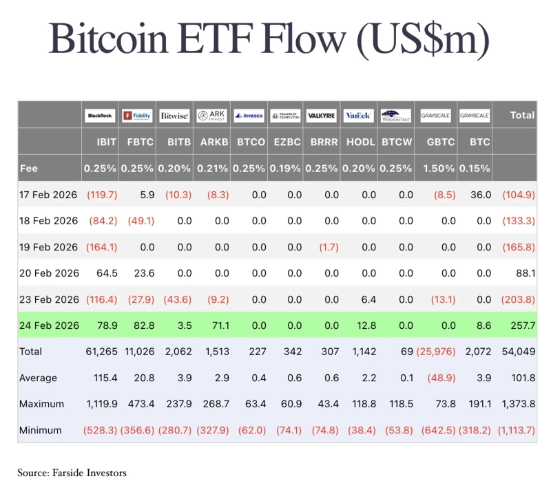 미국에 상장된 비트코인 현물 ETF 유출입 / 사진 = 파사이드인베스터스 갈무리