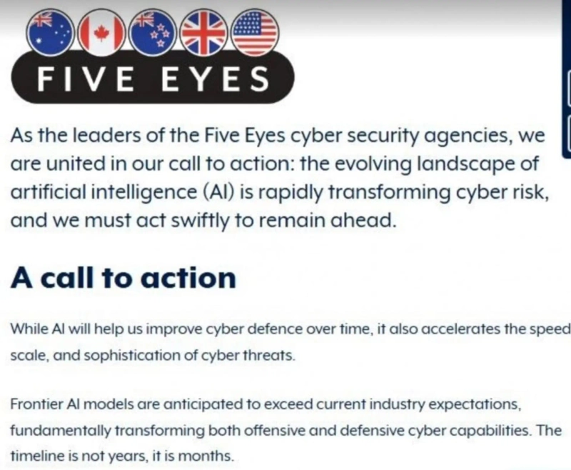 Public warning from the Western intelligence alliance. Photo: Australian government statement