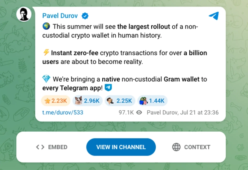 Photo: Pavel Durov Telegram channel screenshot
