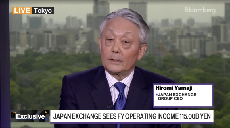 JPX Chief Executive Officer Hiromi Yamaji speaks during an interview with Bloomberg TV on April 30. Photo: Bloomberg TV capture