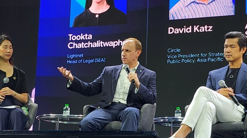 David Katz, Circle's vice president for strategy and public policy, speaks during a fireside chat session at Southeast Asia Blockchain Week 2026 at Bangkok's Iconsiam in Thailand on May 20. / Bangkok: Lee Young-min, reporter