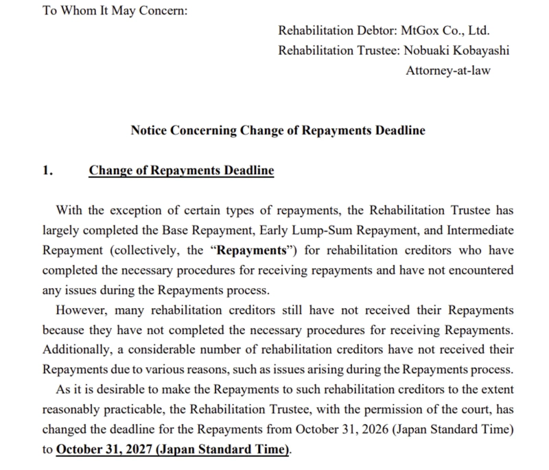 Partial Mt. Gox notice/Photo: Mt. Gox