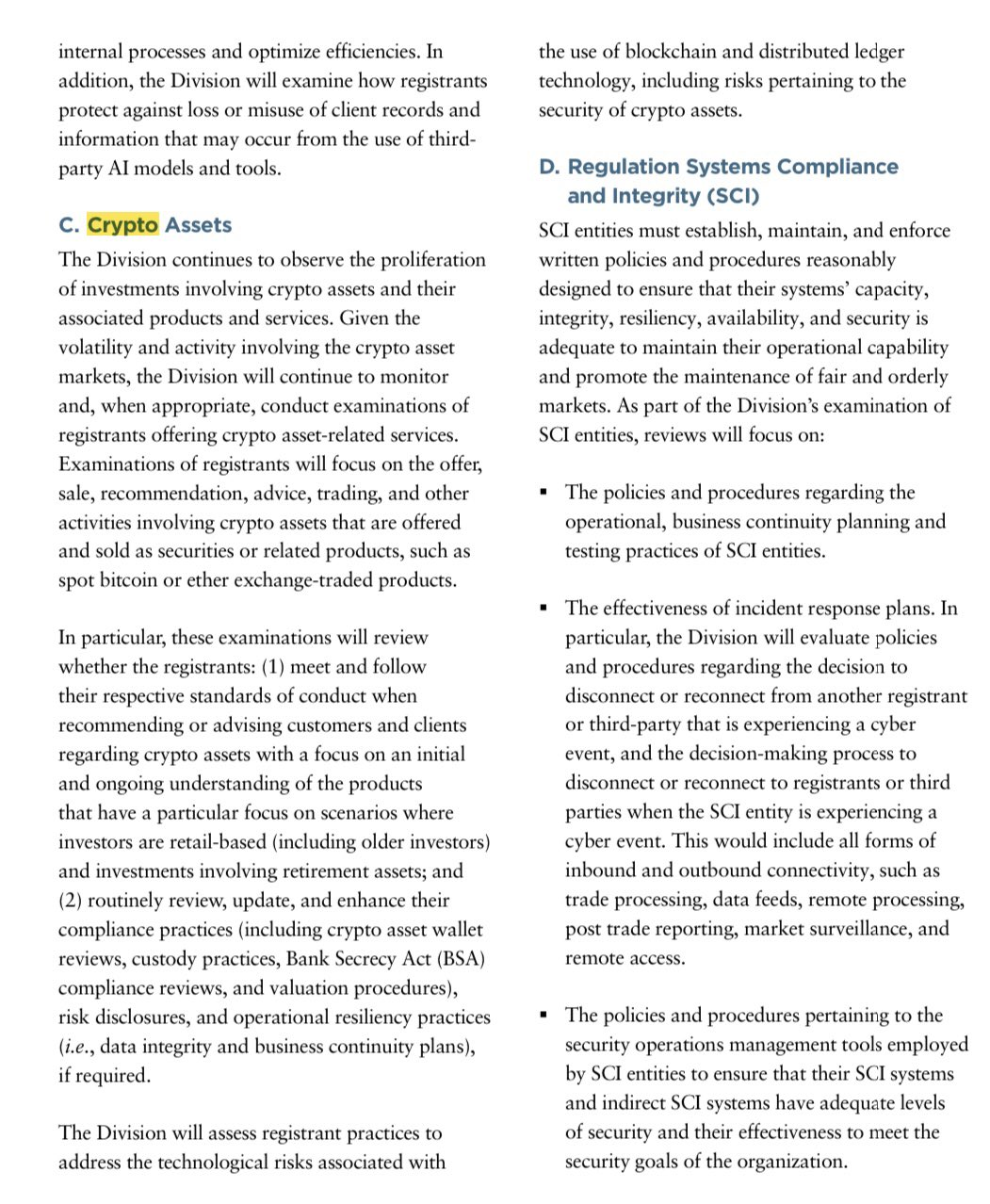 美 SEC, 2025년 시험 우선순위 목록에 가상자산 포함