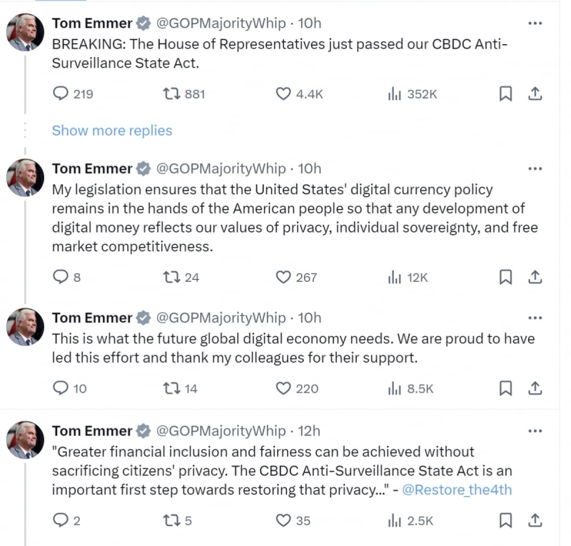 톰 에머 하원의원 X